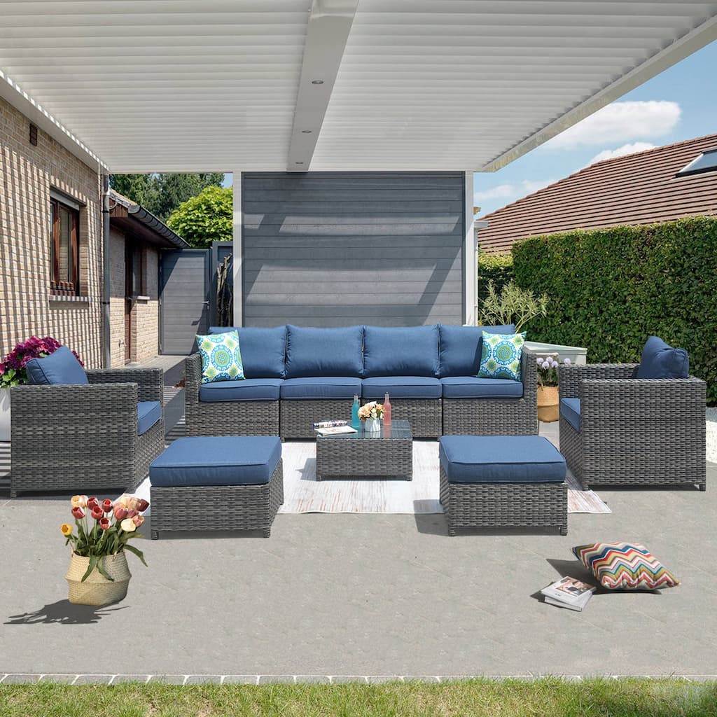 OVIOS Patio Furniture Deep Seat Wicker 9-piece Set