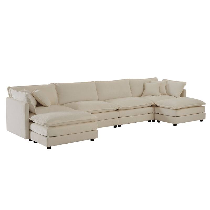 Modular Large U-Shape Sectional Sofa, Double Extra Ottomans, Comfort Chenille Upholstered Couch with Reversible Chaise