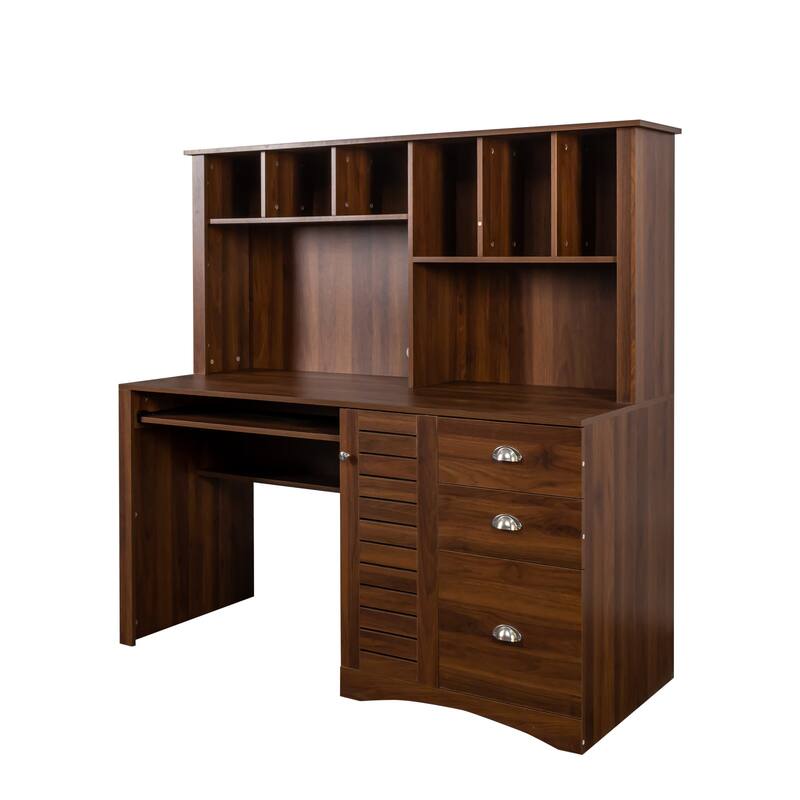 GDFStudio - Saly Modern Multi-Function Home Office Desk & Workstation with Storage, Drawers & Hutch
