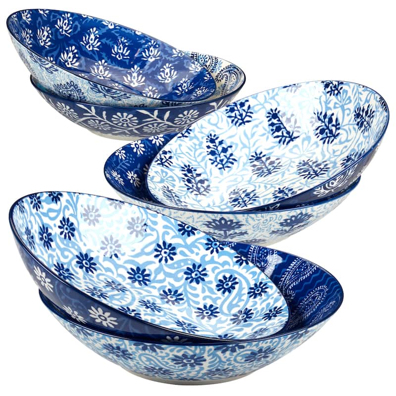 Certified International Carnival Blue Set of 6 Soup/Pasta Bowl 6 asst - 9.25" Diam x 2.25"