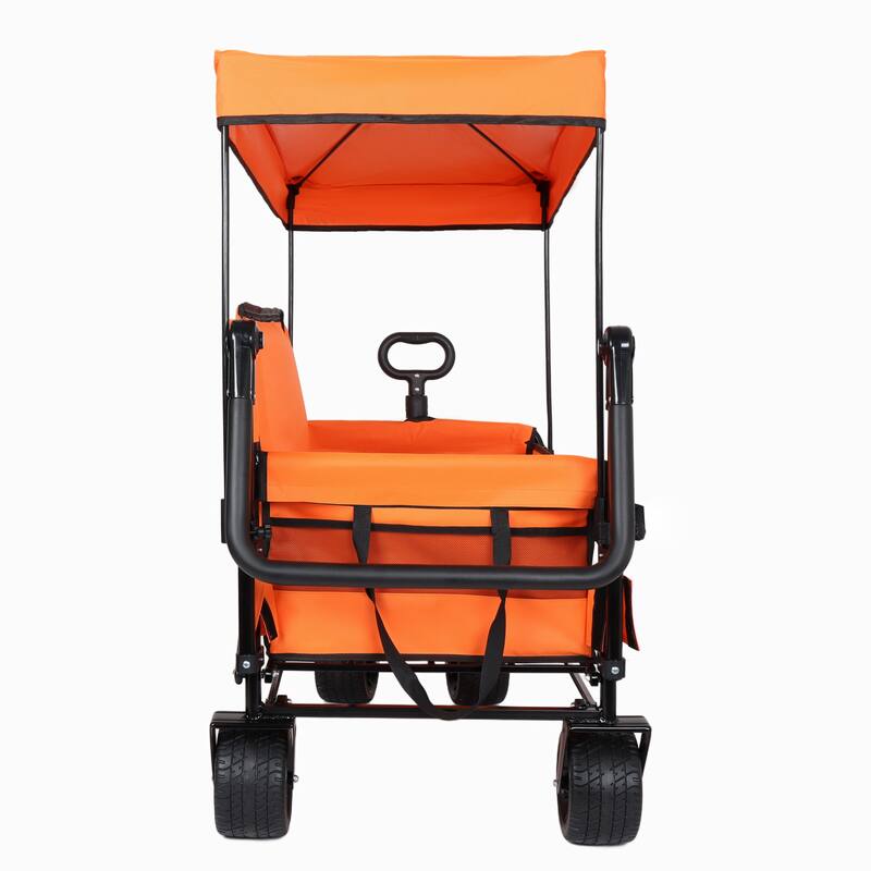 3-in-1 Folding Wagon Cart with Bench Seat & Canopy & Storage, 500lbs Heavy-Duty, 180L Capacity, All-Terrain Wagon