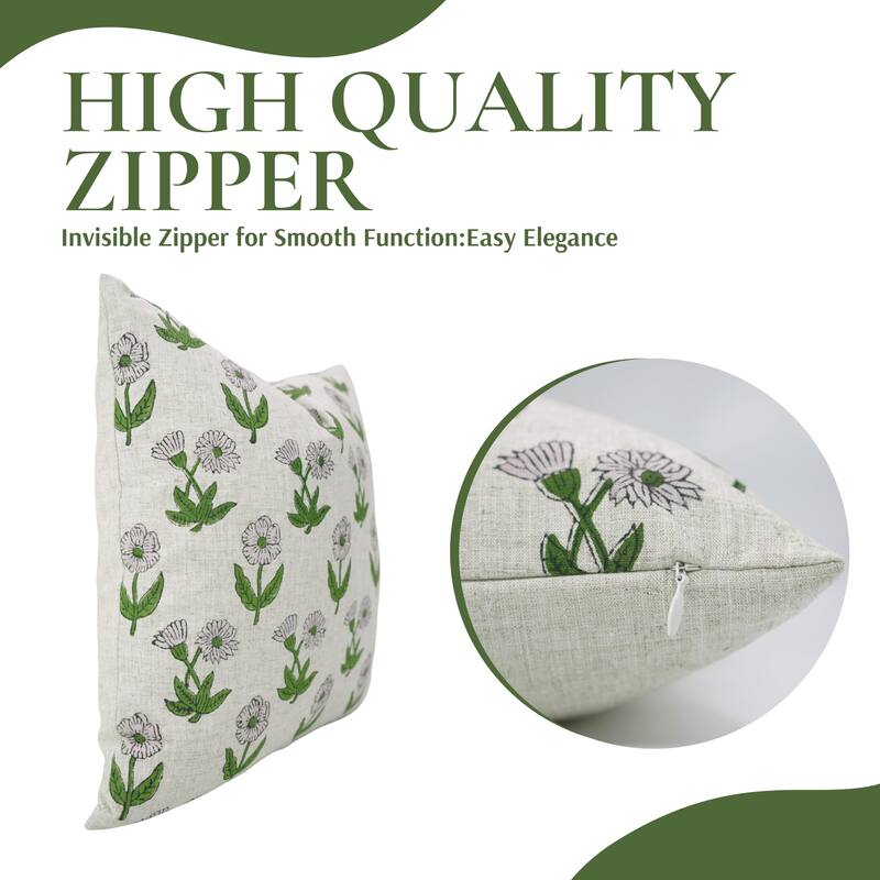 Fabdivine Handcrafted Floral Pillow Cover Viscsoe Linen Square, Kirti