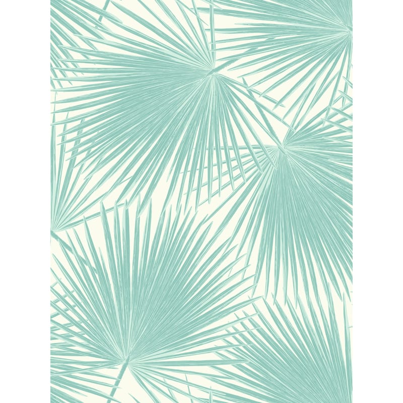 Seabrook Designs Aruba Palm Leaf Unpasted Wallpaper - 27 in. W x 27 ft. L - Turquoise and White