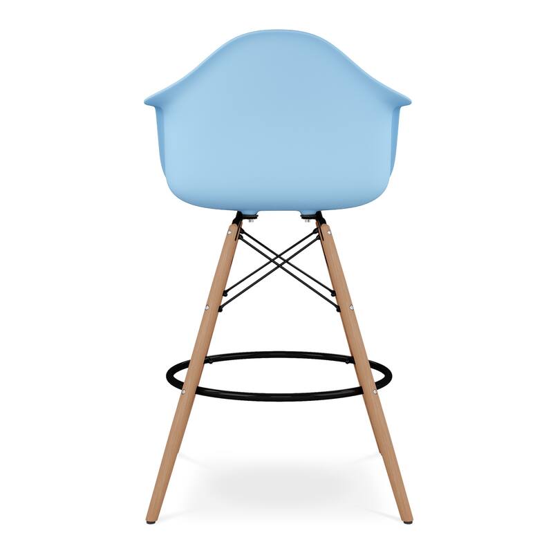 HomeRoots 28" Light Blue And Brown Heavy Duty Plastic And Solid Wood Low Back Counter Height Bar Chair