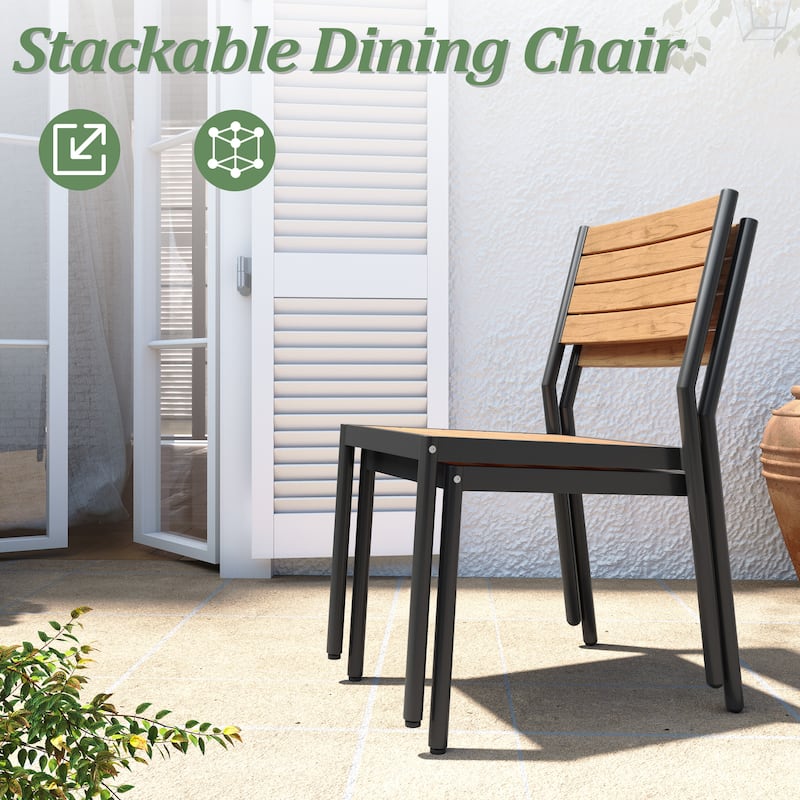 7-Piece Outdoor Rectangle Aluminum Dining Table with Stackable Chairs