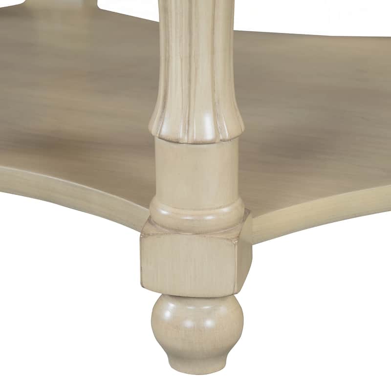 Vintage Oval Coffee Table with Drawer and Storage Shelf