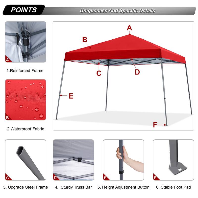 ABCCANOPY Portable Pop Up Canopy Tent Beach Canopy with Large Base - 10x10ft