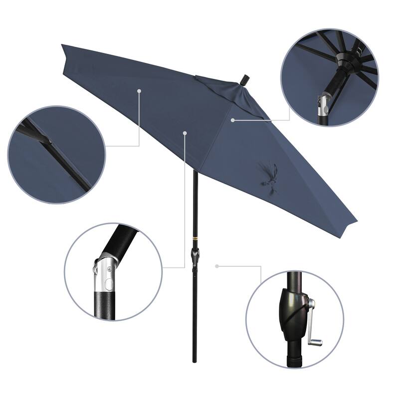 California Umbrella 9' Rd. Aluminum Patio Umbrella, Crank Lift with Push Button Tilt, Black Finish, Pacifica Fabric