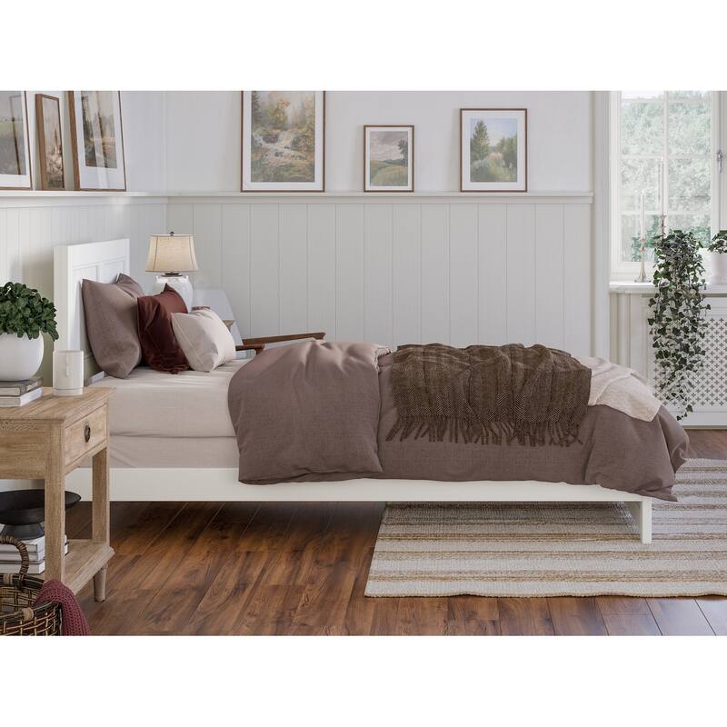 Gothic Bed Frame Twin XL - Foundation Platform Bed with Footboard - White Finish