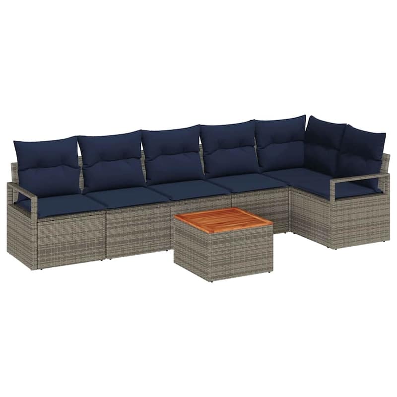 vidaXL 7 Garden Sofa Set with Cushions Black/Grey Poly Rattan - 113 x 48 x 27.2
