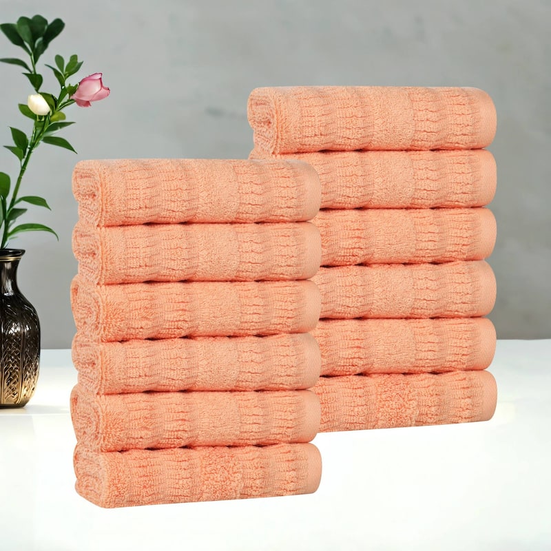Superior Mika Smart Twist Viscose Cotton Blend Face Towels Washcloths, Set of 12 - Peach