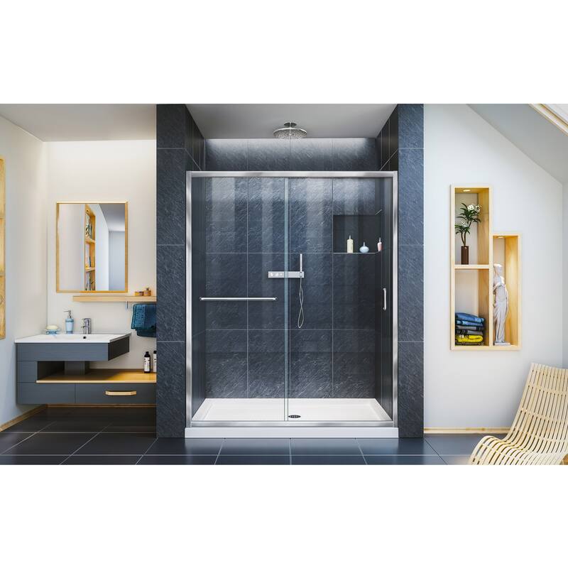 DreamLine Infinity-Z 32 in. D x 54 in. W x 74 3/4 in. H Sliding Shower Door and Shower Base Kit - 32" x 54" - Chrome White Base