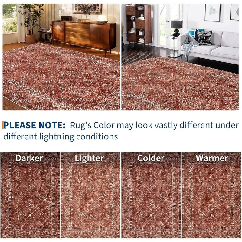 Vintage Geometric Living Room Rug Washable Indoor Bedroom Rugs Non Slip Low Pile Area Rug