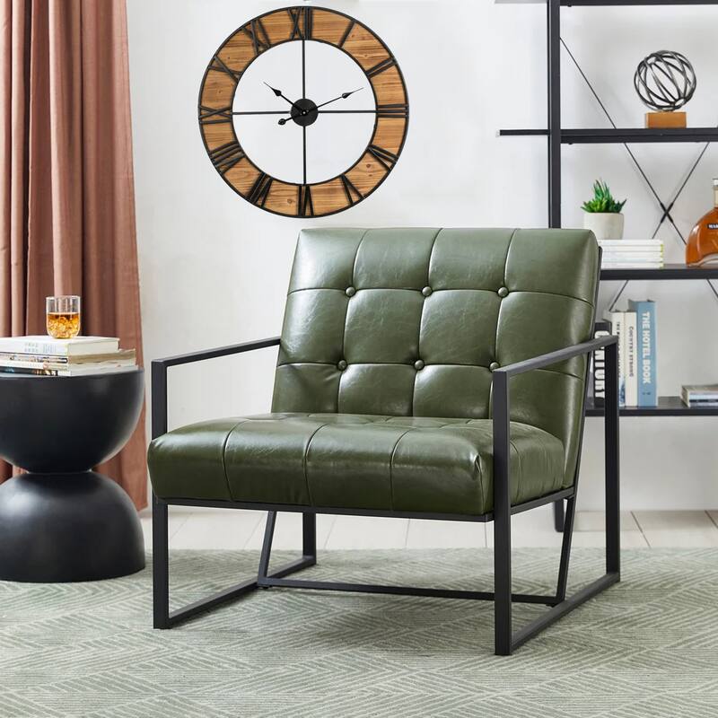 Glitzhome 29.50"W Mid-Century PU Leather Tufted Accent Chair - 29.5"W x 30.5"H x 29.25"D