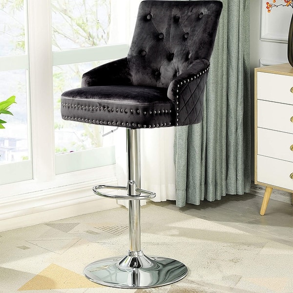 Swivel Tufted Velvet Bar Stool Adjustable with Lion Head Knocker