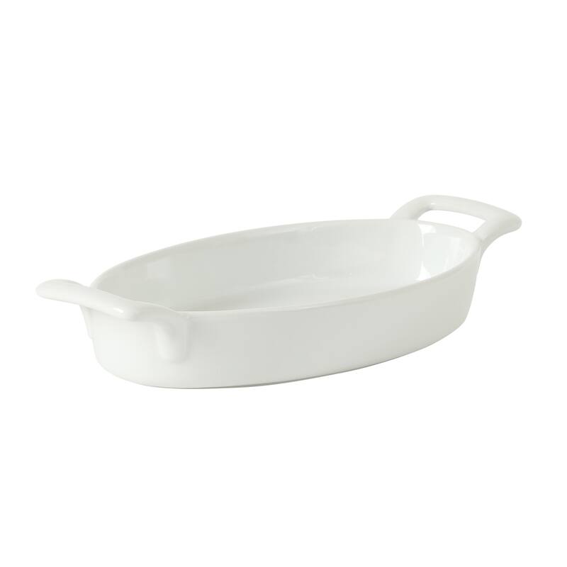 Gibson Home Gracious Dining Oval Au Gratin Baking Dishes, 4-Piece Set - 9oz or 15oz Oven Safe Ceramic with Handles - white