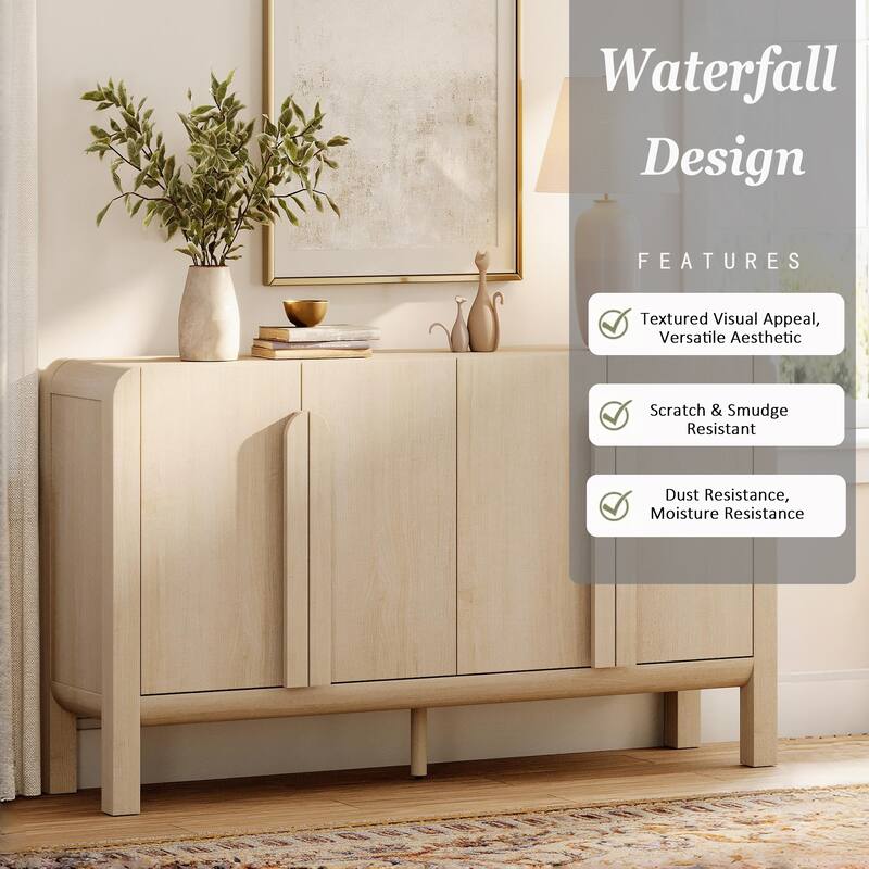WAMPAT 63" Modern TV Stand With Storage, Entertainment Center With Adjustable Shelves,Wooden TV Console With 4 Doors