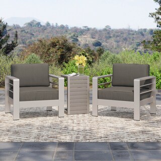 Cape Coral Outdoor Aluminum 3 Piece Chat Set with C Shaped Table by Christopher Knight Home