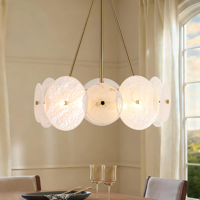 6-Light 20.1" W Modern Luxury Gold Round Chandelier with White Strie Glass for Living Room,Bedroom - Gold/White - 20.1 in. W x 26.2 in. H x 20.1 in. D