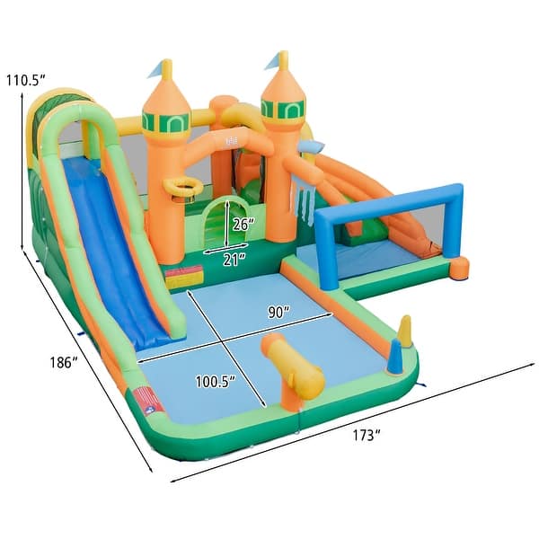 Multicolor 750W Blower Kids Inflatable Water Slide with Soccer Gate Ideal for Outdoor Play - 186" x 173" x 100.5" (L x W x H)