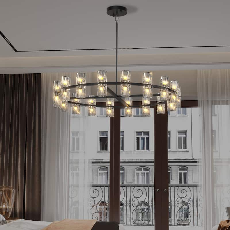 36" Luxury Crystal Chandelier LED for Living & Dining (Bulbs Incl)