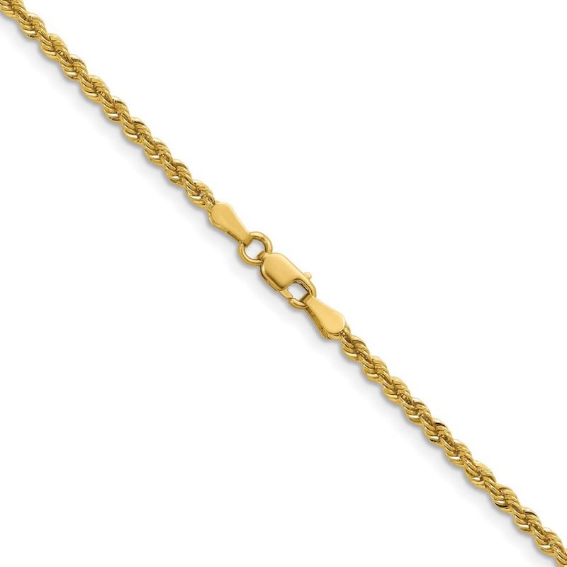 Curata 14k Yellow Gold 7" 2.4mm Solid Diamond Cut Rope Bracelet