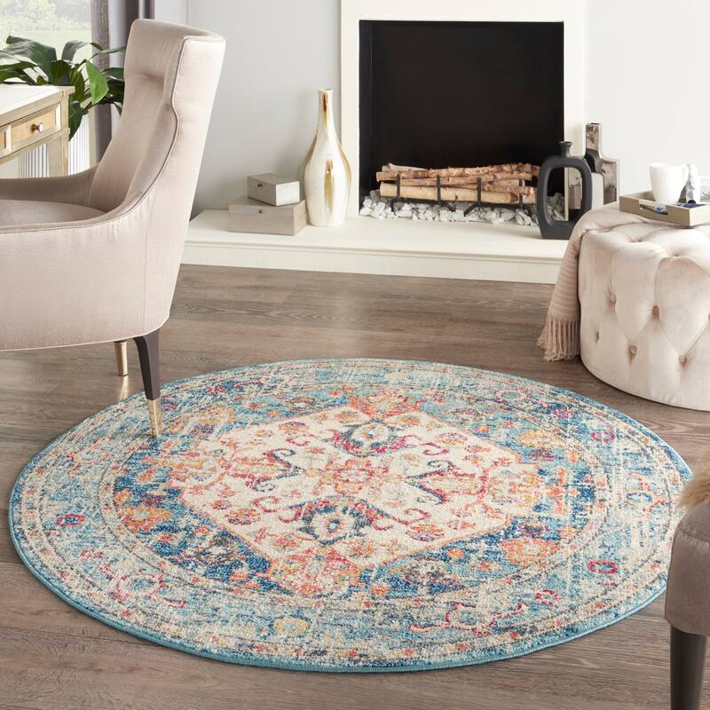 Copper Grove Alsleben Vintage Persian Floral Medallion Area Rug - 5'3" Round - Ivory/Light Blue - Rectangle