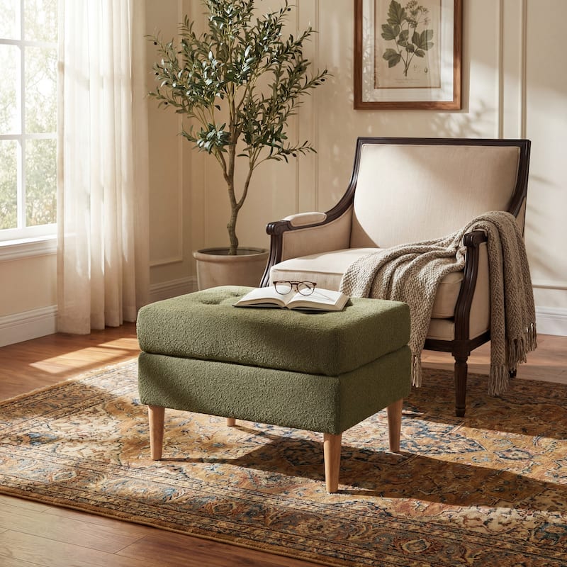 Christopher Knight Home- Modern Mid-Century Upholstered Tufted Ottoman with Solid Wood Legs & Versatile Use