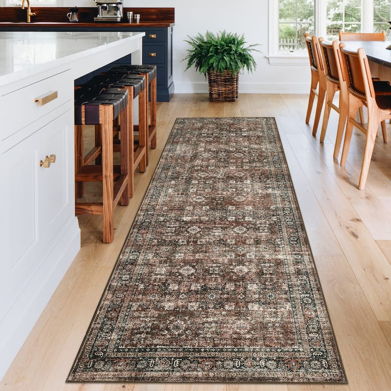 Vintage Floral Rug Non Slip Low Pile Area Rug Soft Throw Rugs for Living Room Bedroom