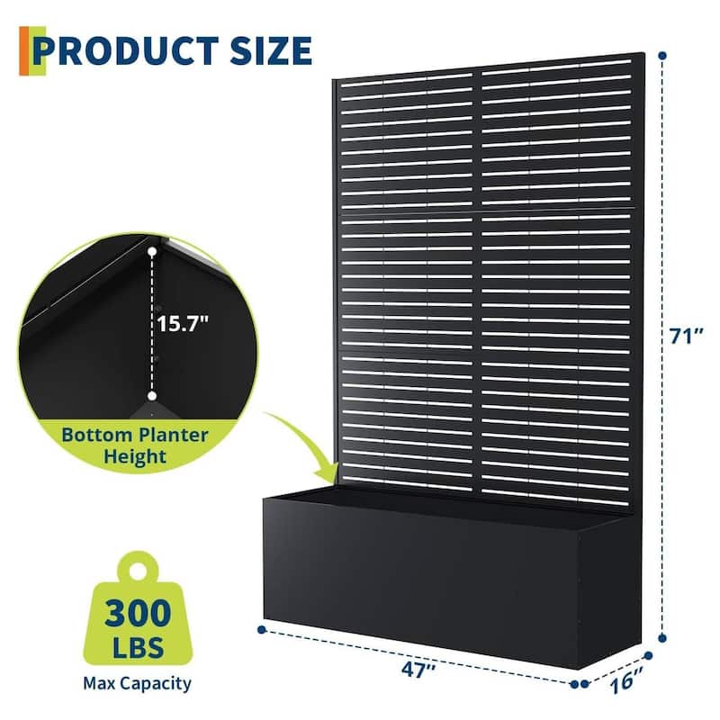 Metal Privacy Screen Planter Box, Raised Garden Bed for Climbing Plants, Veggies, Horizontal Stripes