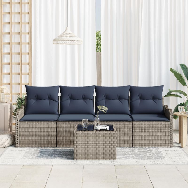 vidaXL 5 Garden Sofa Set with Cushions Black/Brown/Grey Poly Rattan - 90.9 x 24.4 x 27.2