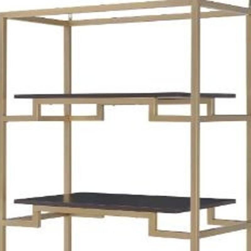 HomeRoots 78" Gold and Black Metal Four Tier Etagere Bookcase with a Drawer