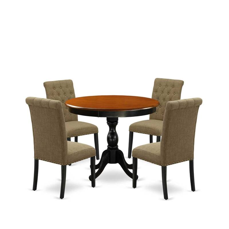 HomeStock 5-Piece Black and Cherry Finish Solid Wood Top Dining table with 4 Chairs