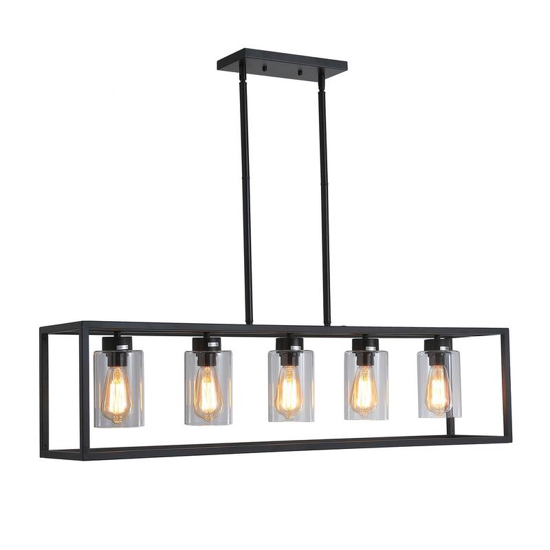 Modern Black 5-Light Rectangle Iron Frame Kitchen Island Pendant Lighting Fixture