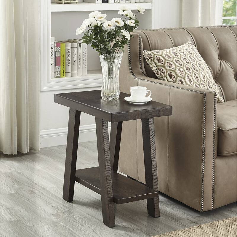 Contemporary Wood Shelf Side Table in Black Finish for Bedroom or Living Room - Brown