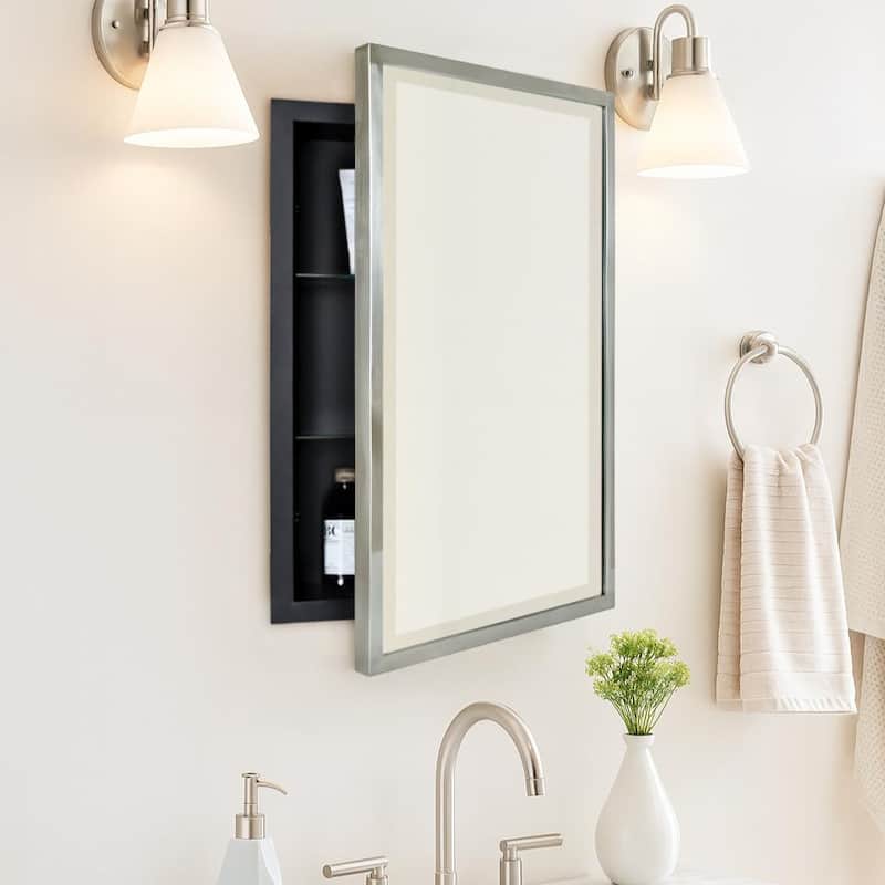 TEHOME Haddison Recessed Framed Medicine Cabinet with Mirror - 24" x 16" - Brushed Nickel