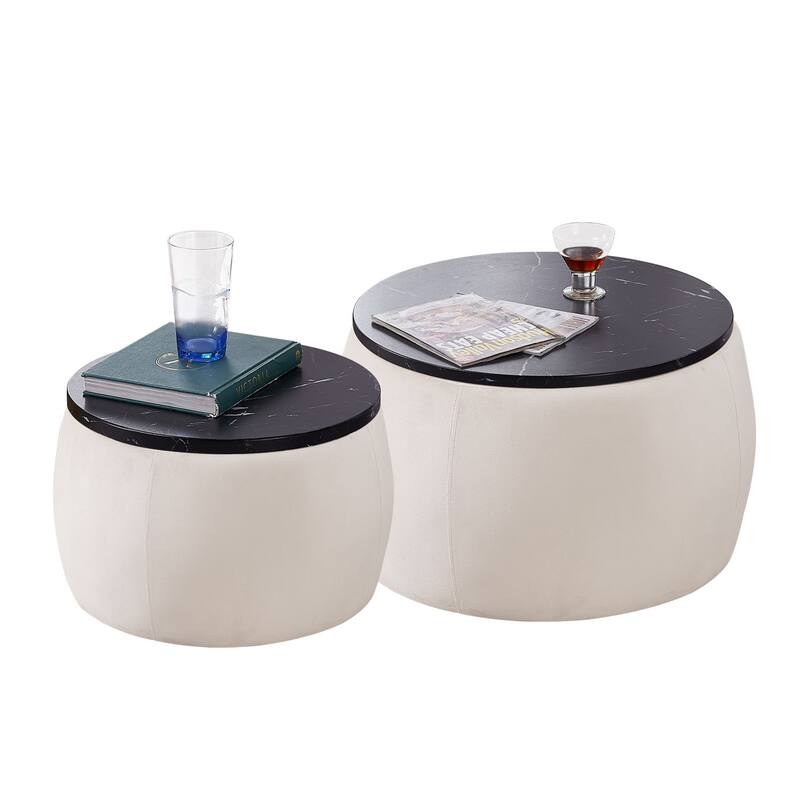 Set of 2 Nesting Round Storage Ottoman Bed Bath & Beyond 37997180