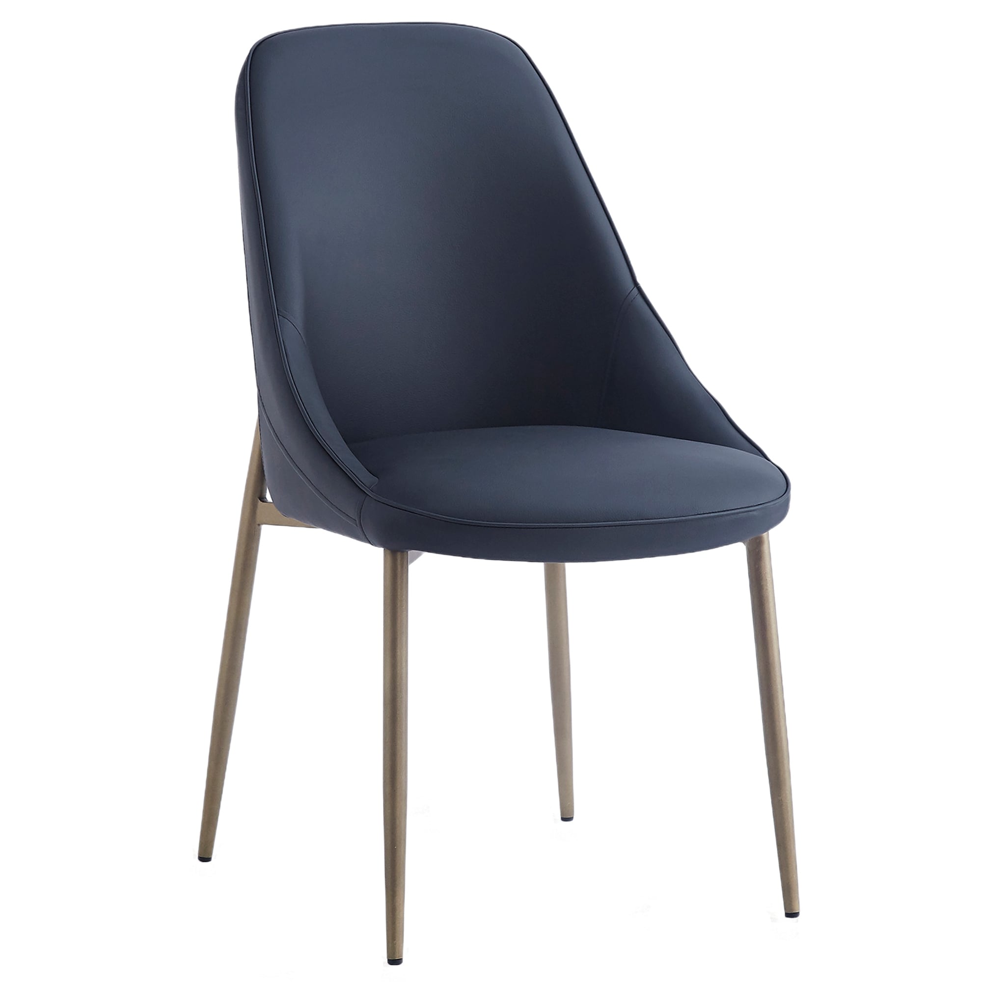 Modern Faux Leather and Metal Dining Chair, Set of 4 - Black and Aged Gold