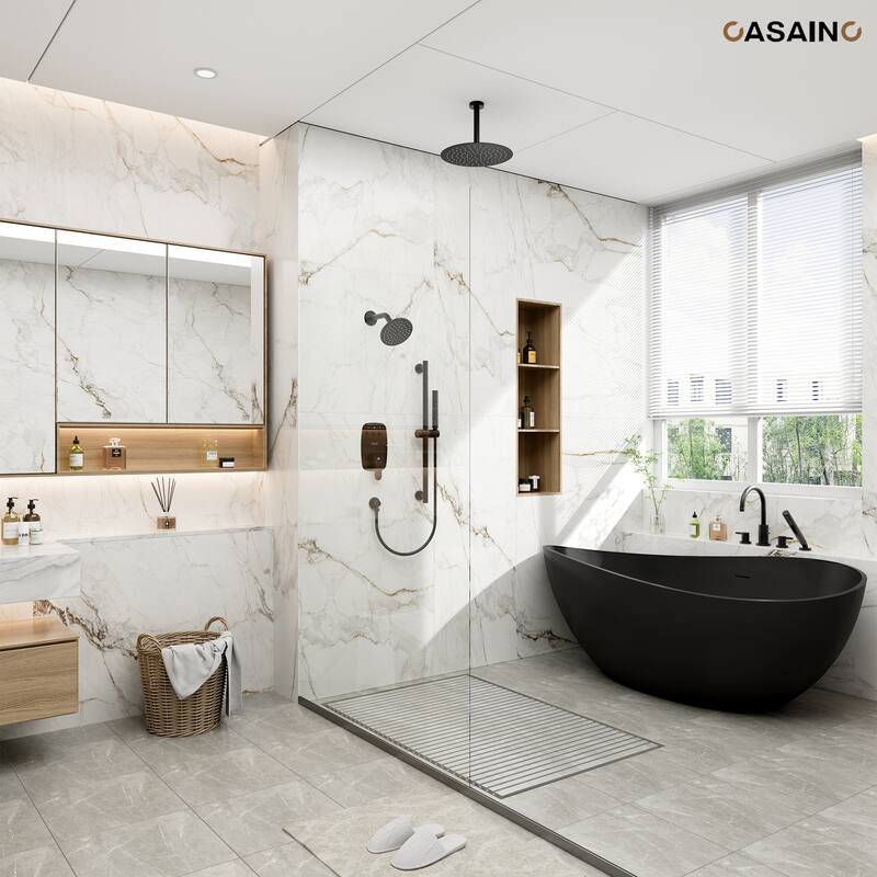 3-Spray Patterns 1.8 GPM 12 in. and 6 in. Dual Shower Head and Handheld Shower Head with Digital Display and Pressure-Balanced