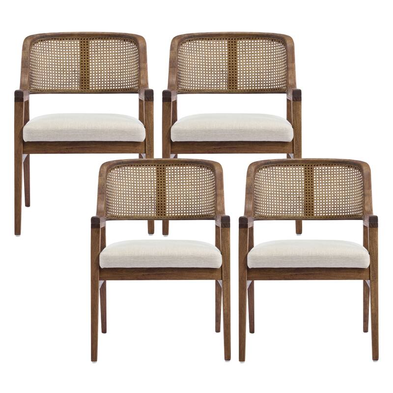 Christopher Knight Home - Mid-Century Modern Upholstered Cane Back Dining Chairs with Rubberwood Frame