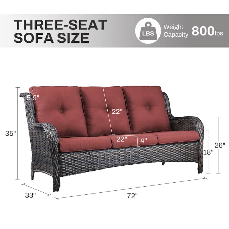 Gymojoy 3-Seat Outdoor Sofa, Durable All-Weather PE Wicker with Olefin Cushions