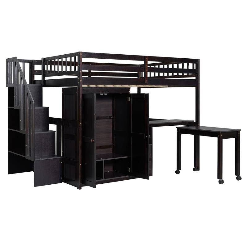 Kids Loft Bed with Desk, Stairs, Wardrobe, Bookshelf & Storage Drawers - Multifunctional Space-Saving Furniture