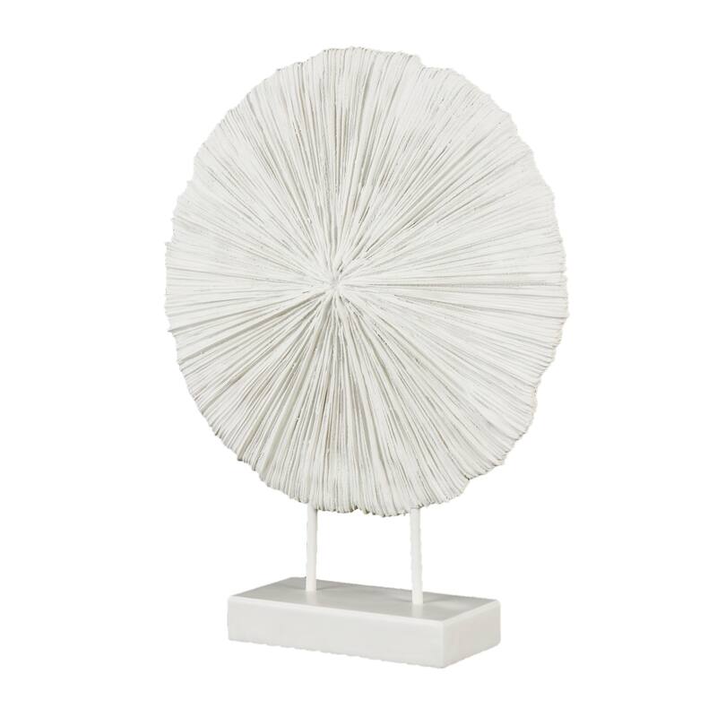 Cream Resin Textured Round Coral Decorative Sculpture with Elevated Stand