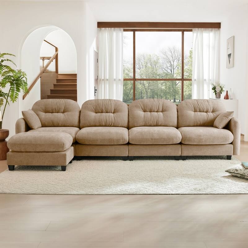 Chenille L-shaped Modular Flexible Combination Sectional Sofa with Wooden Base - Camel