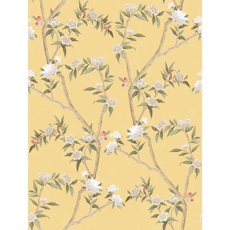 Galerie Wallcoverings Spring Blossom Chinoiserie Floral Vine Non-woven Matte Wallpaper Roll - 33 feet x 21 inches - Yellow