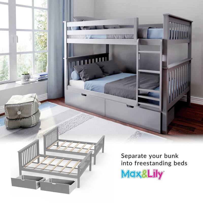 Max and Lily Full over Full Bunk Bed with Storage Drawers