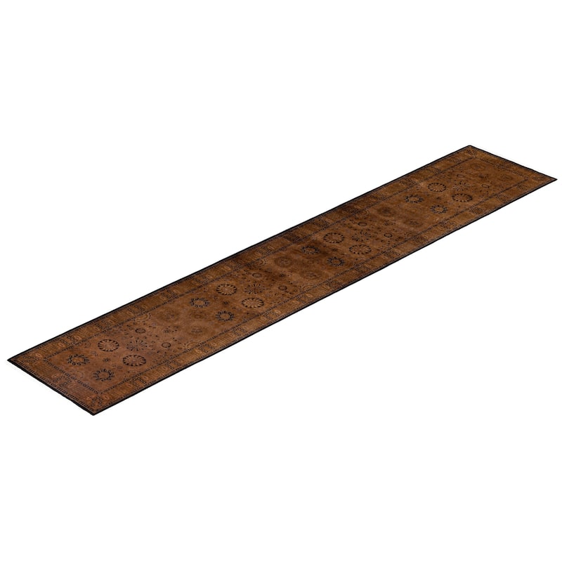 Overdyed One-of-a-Kind Hand-Knotted Runner Rug - Brown - 3' 2" x 16' 7"