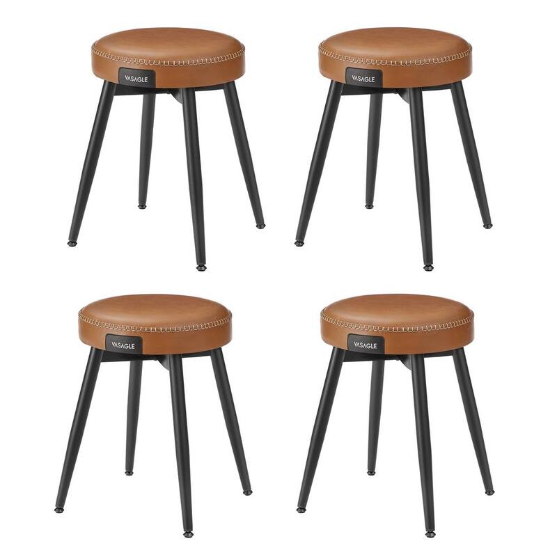 Mid-Century Modern Dining Stools, Synthetic Leather with Stitching - 20.3"D x 20.3"W x 30"H