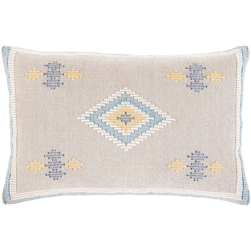 Xenia Hand Woven Pastel Boho 14x22-inch Lumbar Throw Pillow - Grey/Blue - 14"x22" with Poly Insert