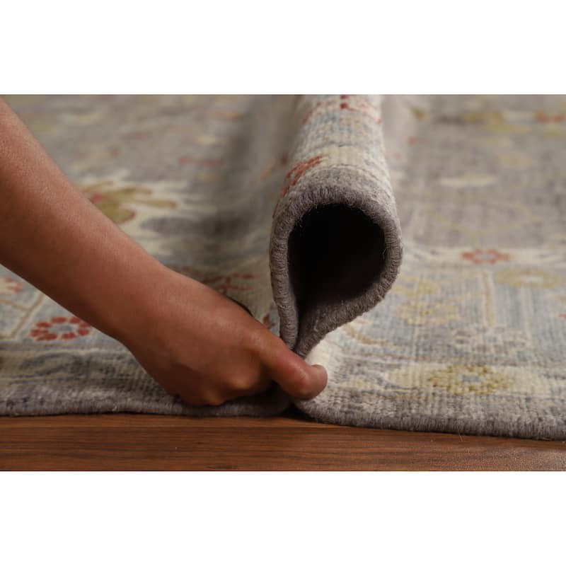 Hand Knotted Oriental 100% Wool Carpet Transitional All-Over Greys & Charcoal Oushak Area Rug - 9' 10'' X 7' 11''